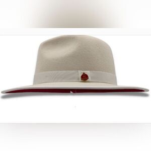 MEN'S MONTIQUE WHITE 100% WOOL FELT 3 1/8" BRIM RED BOTTOM FEDORA HAT. H80